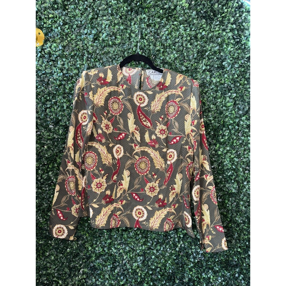 Long Sleeve Floral Carlisle Top 100% Silk Size 8
